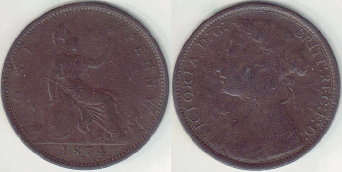 1874 H Great Britain Penny A005538